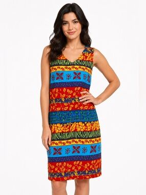 Vintage Sag Harbor Patchwork Print Sleeveless Sheath Dress Colorful Floral